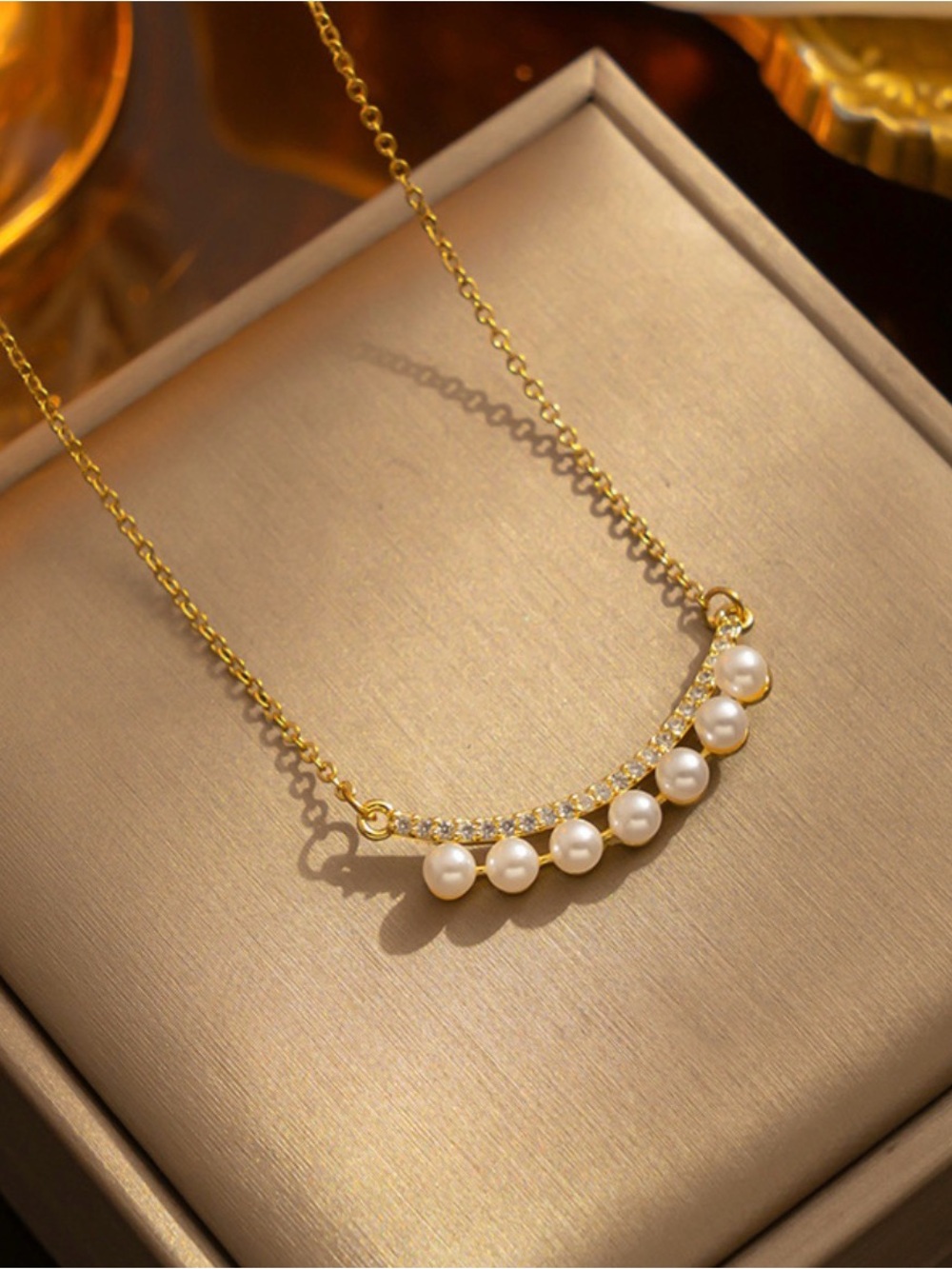 Gold Pearl Bar Necklace - Elegant Women's Jewelry